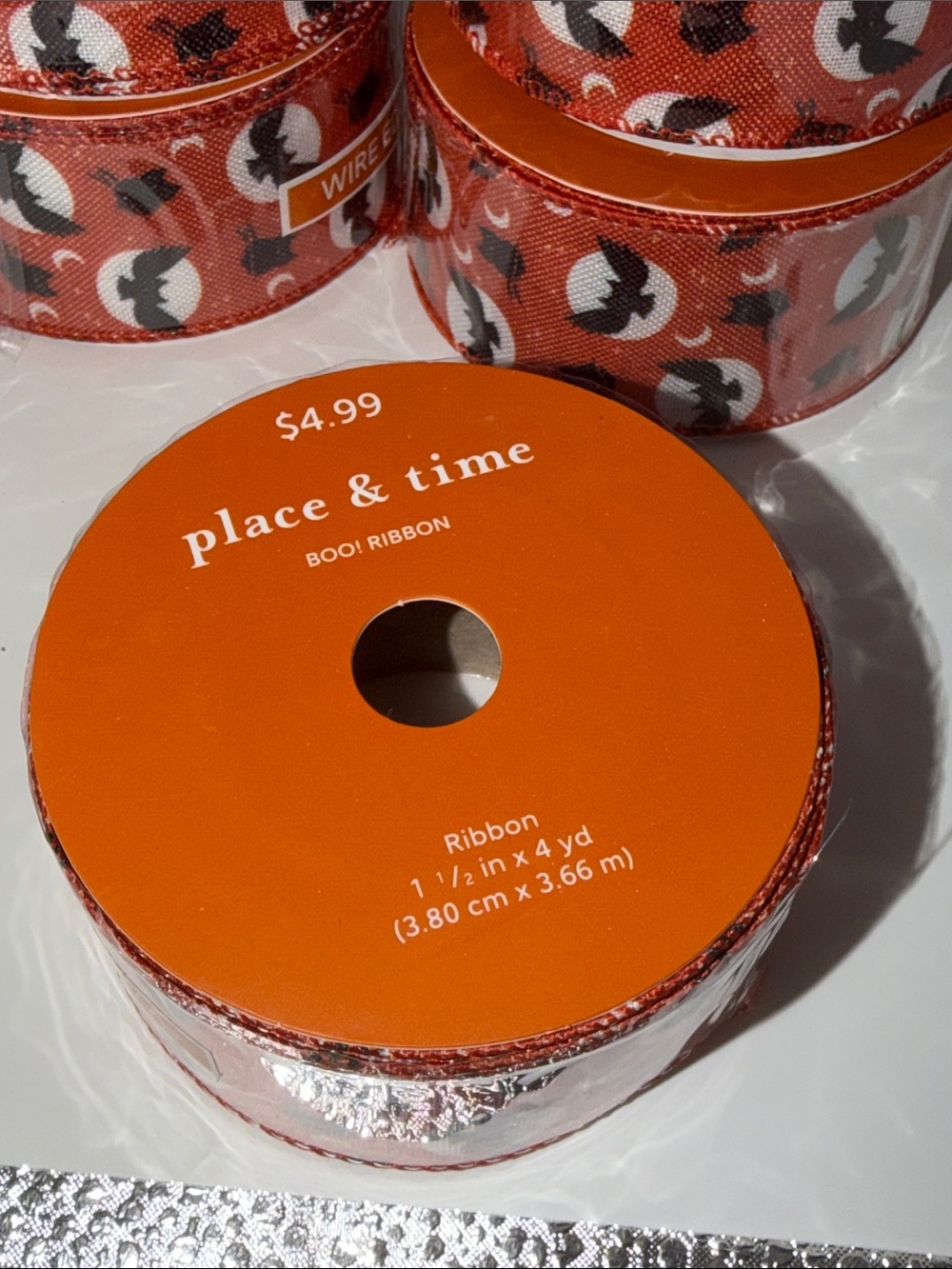 Halloween Full Moon Bat Wired Edge Ribbon Spool Bundle Lot Spooky Crafting - Picture 4 of 5
